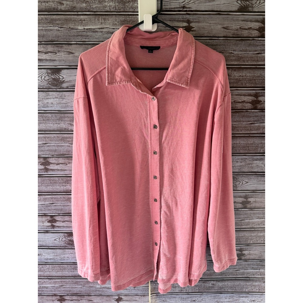 Jane + Delancey Women's Slub Knit Button-Down Long Sleeve Top Size 3X PInk